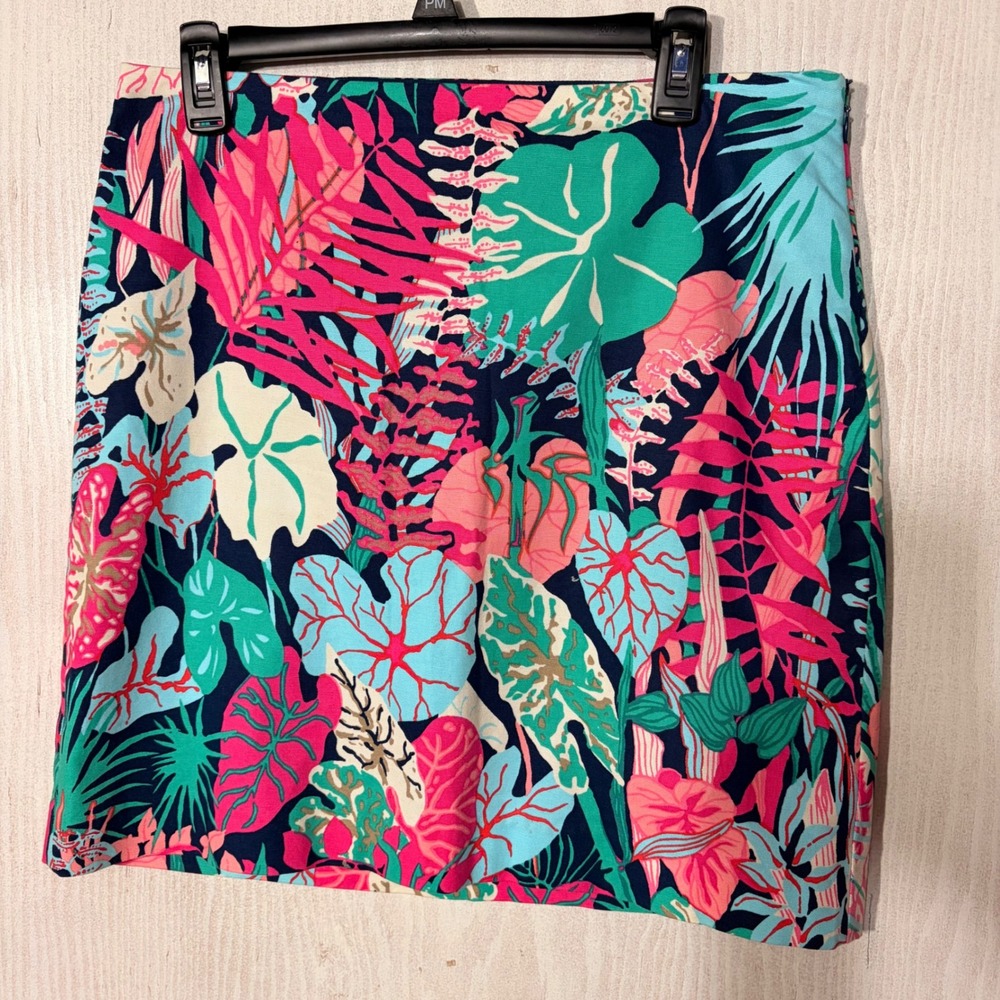 Talbots Tropical Leaf Print Skirt Women 10P Multicolor  Cotton Stretch